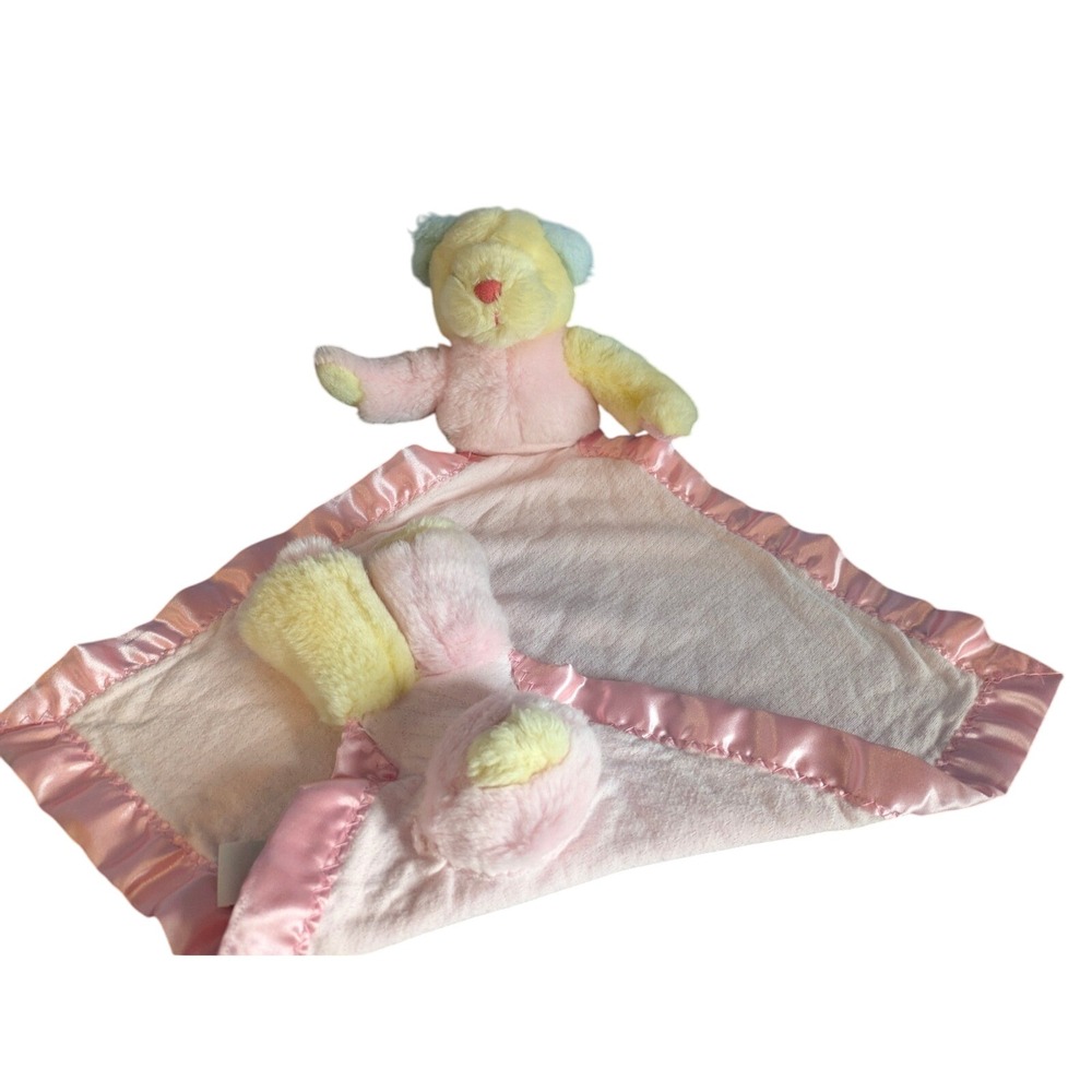 My Blanky Kami‎ Bear Lovey Security Blanket Pink Yellow Satin Trim Baby